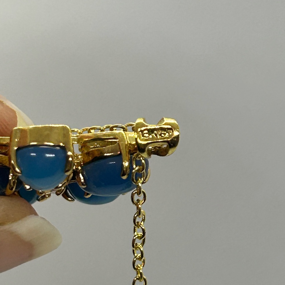 Designer 18K Gold Plated Blue Chalcedony Pendant Necklace - Picture 3 of 5